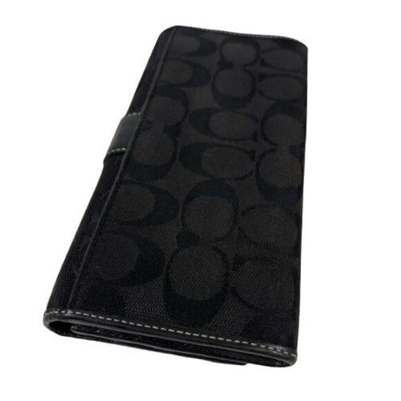 Coach Black Signature C Wallet Canvas & Leather Trim Stripe Long Credit Card - Picture 11 of 16